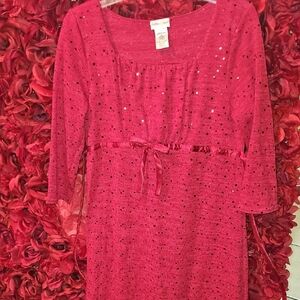 Dollie & Me Girls Sparkle Dress with Square Neck,3/4 Sleeves Ruffle Bott Size 16